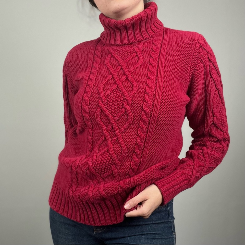 Red Eddie Bauer Braided Rope Turtle Neck